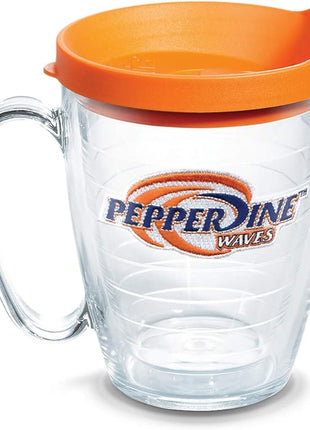 Tervis Pepperdine Waves Logo Tumbler with Emblem and Orange Lid 16oz Mug, Clear
