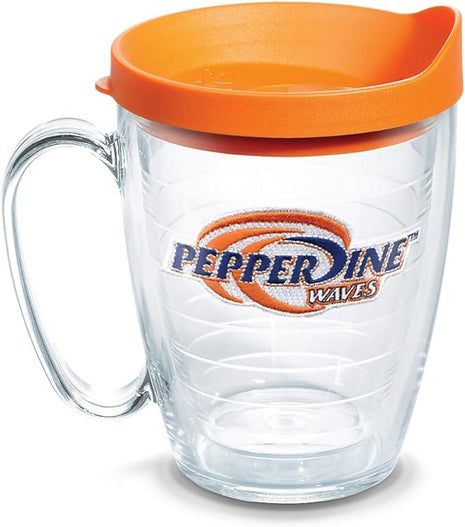 Tervis Pepperdine Waves Logo Tumbler with Emblem and Orange Lid 16oz Mug, Clear