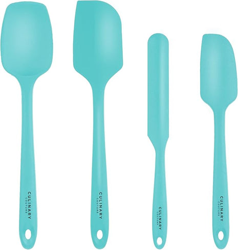 4-Piece Aqua Baking Spatula Set - Holiday Baking Essentials, Rubber Spatulas Silicone Heat Resistant, BPA-Free - Spatula Set for Nonstick Cookware - Silicone Baking Utensils