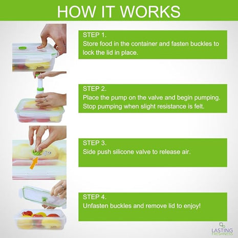 Lasting Freshness BPA-Free Plastic Vacuum Seal Containers with Hand Pump – Airtight Food Storage, Meal Prep & Pantry Organization, Preserves Freshness 5X Longer, 11-Piece Set