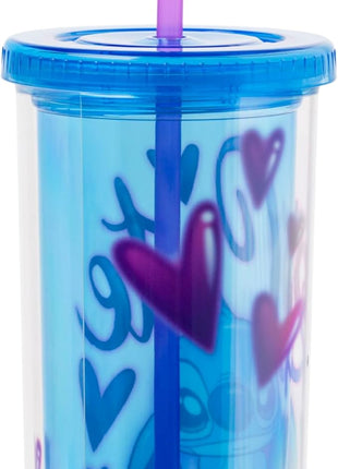 Silver Buffalo Disney Lilo and Stitch “2 Cute” Plastic Tall Cold Cup with Lid and Straw, 20 Ounces (Pack of 12)
