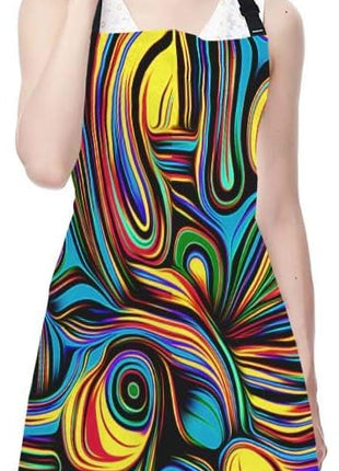 EKOBLA Abstract Pattern Aprons Colorful Wavy Lines Modern Art Bright Curl Wave Waterproof Resistant Chef Cooking Kitchen BBQ Adjustable Aprons for Women Men 27x31 Inch