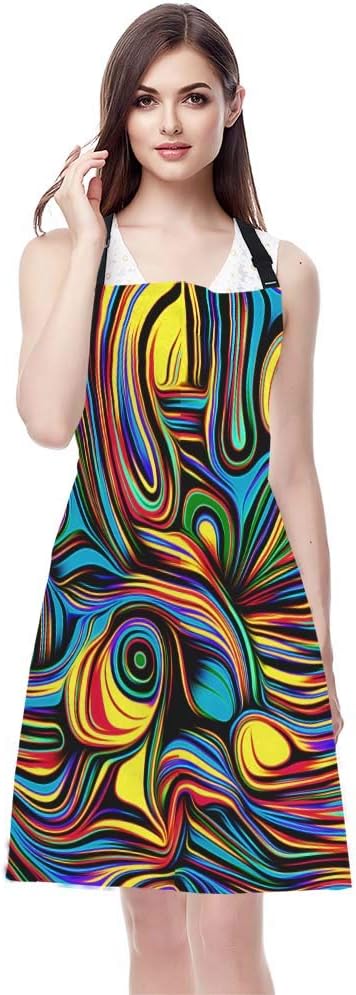 EKOBLA Abstract Pattern Aprons Colorful Wavy Lines Modern Art Bright Curl Wave Waterproof Resistant Chef Cooking Kitchen BBQ Adjustable Aprons for Women Men 27x31 Inch