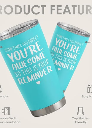 SANDJEST Sometimes You Forget That You’re Awesome So This Is Your Reminder Tumbler Gift Set - Birthday, Christmas Inspirational Gifts for Women, Men - 20oz Insulated Coffee Travel Mug