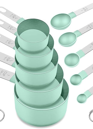 Measuring Cups and Spoons Set, Stackable Cups and Spoons, 10 Pieces Nesting Measure Cups with Stainless Steel Handle, Kitchen Gadgets for Cooking & Baking, Lake Green