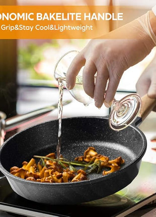 Frying Pans Nonstick, Induction Frying Pan Set Granite Skillet Pans for Cooking Omelette Pan Cookware Set with Heat-Resistant Handle, Christmas Gift for Women (8" &9.5" &11")