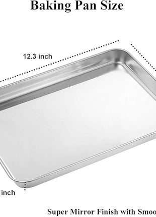 Wildone Baking Sheet with Rack Set [2 Sheets + 2 Racks], Stainless Steel Cookie Pan baking Tray with Cooling Rack, Size 12 x 10 x 1 Inch, Non Toxic & Heavy Duty & Easy Clean