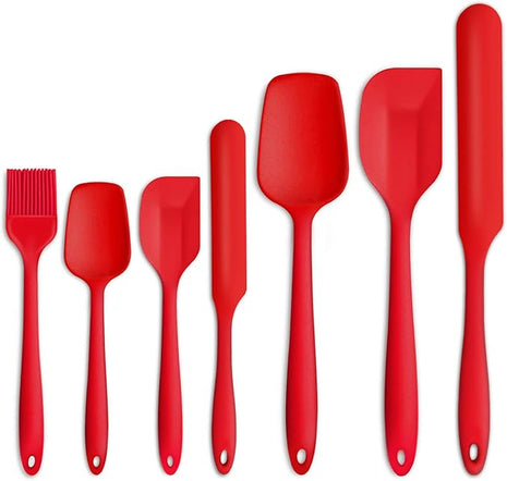Silicone Spatula Set of 7, P&P CHEF Heat-Resistant Rubber Spatulas Kitchen Utensils Set for Non-stick Cooking Baking Mixing, Seamless & Flexible Design, Dishwasher Safe, Red