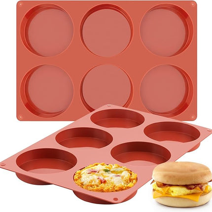 JOERSH 2-PK Silicone Egg Mold for Breakfast Sandwiches 4 Inch Round Muffin Top/Egg Pan, Oven Baking Silicone Molds for Hamburger Buns, English Muffins, Pancakes, Eggs Patty Bites