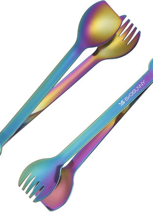 MSY BIGSUNNY Multicolor Small Serving Tongs - 6 Inches Premium Stainless Steel Appetizer Tongs, Set of 4