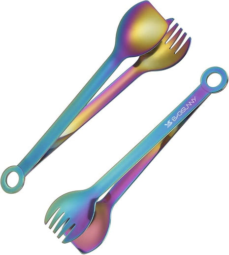 MSY BIGSUNNY Multicolor Small Serving Tongs - 6 Inches Premium Stainless Steel Appetizer Tongs, Set of 4