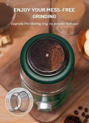 SHARDOR Electric Super Silent Blade Coffee Grinder, Timed Grind Control Rotary Knob, Adjustable Coarse to Fine for Coffee Beans, Spices & Herbs, with 1 Removable Stainless Steel Bowl, Green