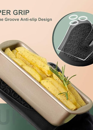 sungwoo Extra Long Silicone Oven Mitts, Heat Resistant Oven Gloves with Quilted Liner Non-Slip Textured Grip Perfect for BBQ, Baking, Cooking and Grilling - 1 Pair 14.6 Inch Black