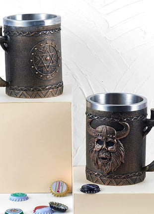 Arola Viking Axe Mug, Stainless Steel Horn Beer Cup, Viking Warrior Skull Cup Tankard, Drinking Cup Coffee Beer Steins,Medieval Skull Drinkware Mug for Coffee/Beverage/Juice17oz Gift for Men