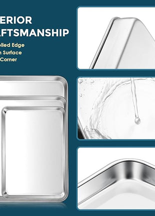 E-far Stainless Steel Baking Sheet Set of 3, 12.4”/10.5” /9.4” Cookie Sheet for Oven, Rimmed Metal Tray for Cooking Baking Bacon, Non-toxic & Dishwasher Safe
