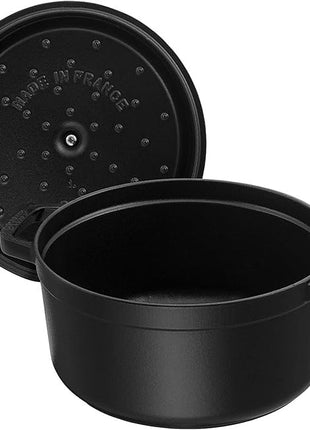STAUB Cast Iron Dutch Oven 7-qt Round Cocotte, Serves 7- 8, Made in France, Black Matte