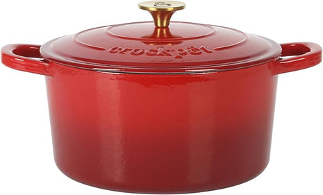 Crock Pot Artisan 6-Quart Round European Enameled Cast Iron Dutch Oven Pot With Lid -Gradient Red