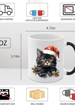 Caliamary Heat Changing Mug, Funny Cat Heat Changing Ceramic Coffee Mug, 11 oz Heat Sensitive Color Changing Coffee Mug Cup, Cute Xmas Gift Mug for Women Men Kids… (Black cat)