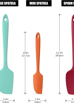 3-Piece Silicone Spatula Scrapers: Doosu 600°F Heat Resistant Food Grade Kitchen BPA Free Rubber Baking Cooking Tool Nonstick Utensil Set for Mixing, Scraping, Folding, Stirring, Serving (Multi-4)