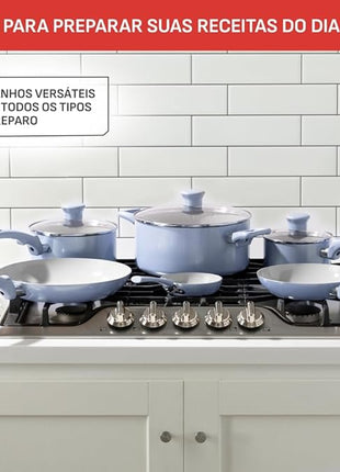 T-Fal Refresh Ceramic Nonstick Cookware Set, 12-Piece Nonstick Cookware, Oven Safe to 350°F, Stockpot, Griddle, Frying Pans, Utensils, Ceramic Pots and Pans Set, Blue