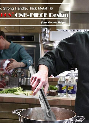 Walfos tongs for cooking, All Metal Kitchen Tongs 600℉ Heat Resistant, Heavy Duty Locking Tongs 2-piece 12 Inch