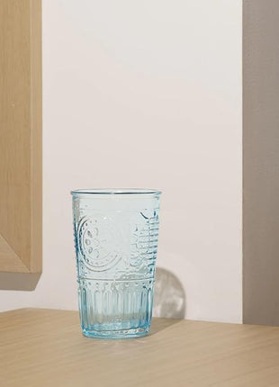 Bormioli Rocco Romantic Set Of 4 Tumbler Glasses, 11.5 Oz. Colored Crystal Glass, Light Blue, Made In Italy.