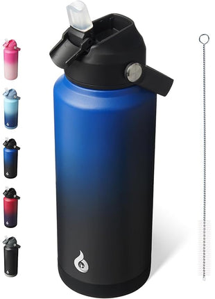 BJPKPK Water Bottle with Straw Lid, 32oz Vacuum Insulated Water Bottles, Metal Stainless Steel Thermo for Sports, Travel, BPA Free Leak Proof Thermo, Cups, Flasks, Tumblers,Black Blue