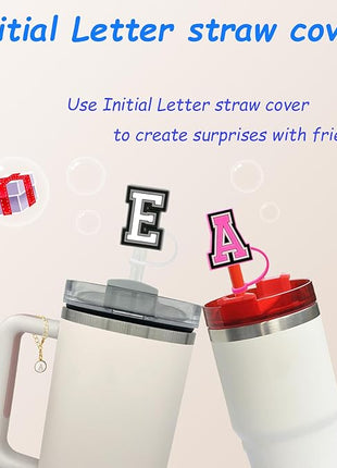 （2+2）2PCS Straw Cover for Stanley Cup 30&40 Oz 10mm Straw Topper with 2PCS Stanley Cup Accessories Letter Charms Name ID Initial Letter Handle Personalized Charm For Stanley Tumbler (Letter N)