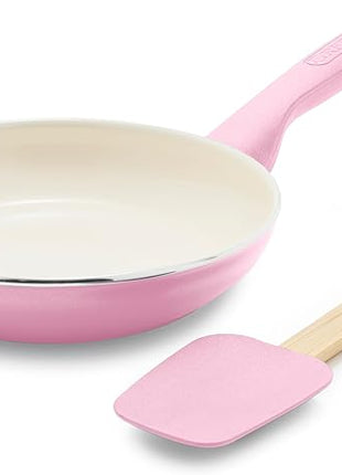 GreenPan Rio Healthy Ceramic Nonstick 8" Frying Pan Skillet and Silicone Spatula Set, Soft Grip Handle, Breaktfast Meal Set, PFAS-Free, Dishwasher Safe, Oven Safe, Pink