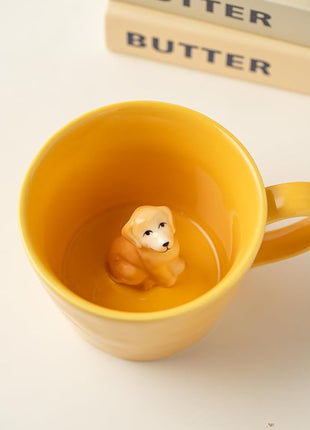 DIHOclub Dog Coffee Cup Hidden Ceramic Animal Inside Mug,Cute Cartoon Handmade Figurine Mugs,Holiday and Birthday Gift for Coffee Milk Tea Lovers,12 Oz(yellow)