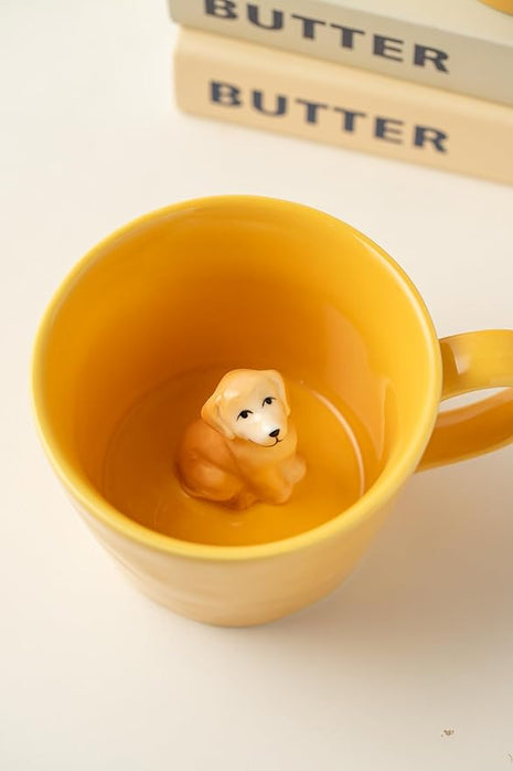 DIHOclub Dog Coffee Cup Hidden Ceramic Animal Inside Mug,Cute Cartoon Handmade Figurine Mugs,Holiday and Birthday Gift for Coffee Milk Tea Lovers,12 Oz(yellow)