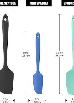 3-Piece Silicone Spatula Scrapers: Doosu 600°F Heat Resistant Food Grade Kitchen BPA Free Rubber Baking Cooking Tool Nonstick Utensil Set for Mixing, Scraping, Folding, Stirring, Serving (Multi-3)
