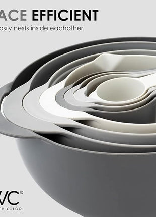 COOK WITH COLOR Nesting Bowls with Measuring Cups Colander and Sifter Set - Includes Mixing Bowls, Colander, Sifter and Measuring Cups, Gray, 8 Pc Bowl