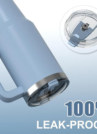 40 oz Tumbler with Handle,Tumbler with Lid and Straw,Double Wall Insulated Cup Stainless Steel Travel Mug(Cold for 34 Hours),Water Bottle for Iced Tea,Coffee,Cold Beverages(Smog Blue)