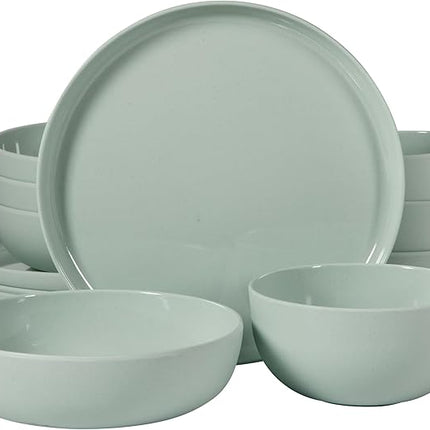 Gibson Home Candy Skies 12 Piece Unbreakable Wheat Straw Melamine Plates and Bowls Dinnerware Set - Outdoor, Camping, & Everyday Use - Matte Exterior/Shiny Interior Green