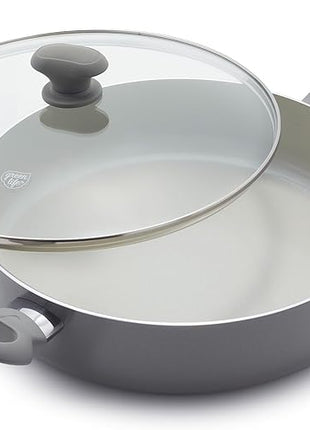 GreenLife Sandstone Healthy Ceramic Nonstick 5 Quart Saute Pan, PFAS-Free, Dishwasher Safe, Gray