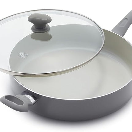 GreenLife Sandstone Healthy Ceramic Nonstick 5 Quart Saute Pan, PFAS-Free, Dishwasher Safe, Gray