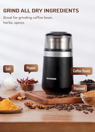 SHARDOR Super Silent Coffee Grinder, Herb, Spice, Electric Coffee Bean & Espresso Grinder with 1 Removable Stainless Steel Bowl