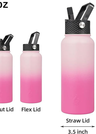 BJPKPK Insulated Water Bottles with Straw Lid, 32oz Metal Large Water Bottle with 3 Lids, Reusable Leak Proof BPA Free Thermo, Stainless Steel Tumblers for Sports, Gym, Travel-Cherry