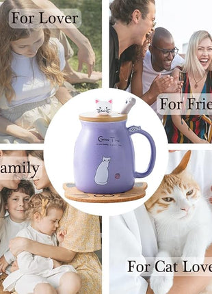 BigNoseDeer Cat Mug Kawaii Tea Cup with Infuser and Lid Purple Cat Ceramic Coffee Mug Cute Cool Preppy Stuff Birthday Gifts for Mom Gifts for Women Girlfriend Girls Cat Lover Gifts(13oz)