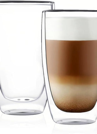 CNGLASS Double Wall Thermo Glass Cup 13.5 oz,Insulated Glass Coffee Set of 2
