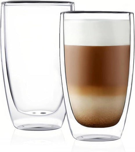 CNGLASS Double Wall Thermo Glass Cup 13.5 oz,Insulated Glass Coffee Set of 2
