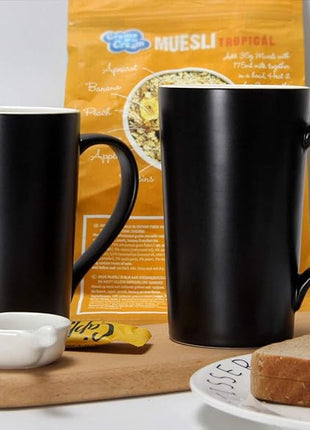 Smilatte 20 oz Large Coffee Mugs, M007 Plain Tall Ceramic Cup with Handle for Dad Men, Set of 2, Black