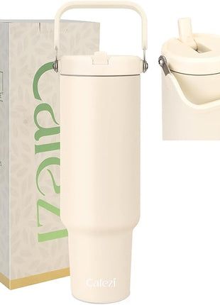 50oz Insulated Tumblers, Stainless Steel Water Bottles with Flip Straw and Top Handle, Leak Proof, No Sweat, Fits in Cup Holder, Vacuum Insulated Cup for Home, Office, Outdoors, Car