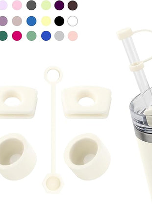 Silicone Spill Stopper Set Compatible with Stanley Cup 2.0 30oz & 40oz with Straw Cover (Set of 2, Cream)