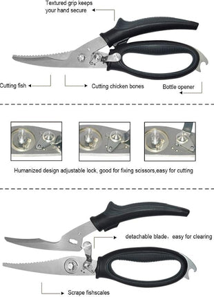 Poultry Shears - Heavy Duty Kitchen Scissors for Cutting Chicken, Poultry, Game, Bone, Meat - Chopping Food - Spring Loaded