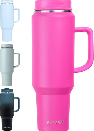 50 oz Tumbler with Handle, Insulated Tumblers with Lid and Straw, Large Metal Sports Water Bottle Jug, Thermal Stainless Steel Travel Coffee Mug Cup, Raspberry