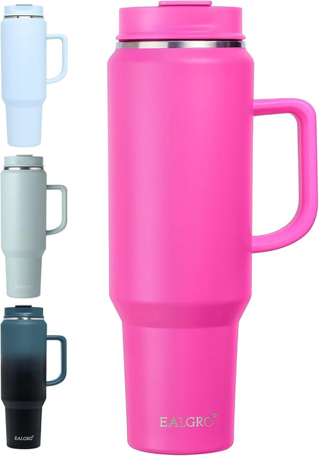 50 oz Tumbler with Handle, Insulated Tumblers with Lid and Straw, Large Metal Sports Water Bottle Jug, Thermal Stainless Steel Travel Coffee Mug Cup, Raspberry