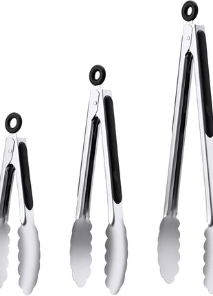 Stainless Steel Tongs Set, Food Grade Stainless Steel Kitchen Tongs, Heat Resistant 600 Degrees, for Cooking, BBQ Barbecue, Grilling, Buffet, Serving (7"+9"+12")