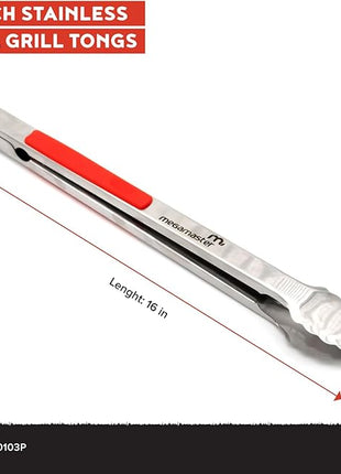 16" Extra-Long Stainless Steel Grill Tongs – Premium Locking BBQ Tongs for Grilling, Cooking, Barbecue, Tailgating – Easy Grip with Hanging Hook, Model 530-0103P